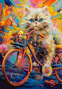 Kotě na kole s květinami