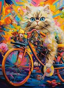 Kotě na kole s květinami